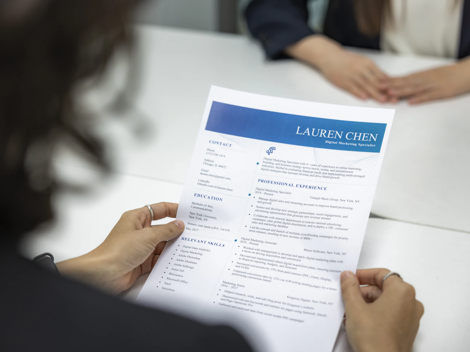 Professional reviewing their CV results